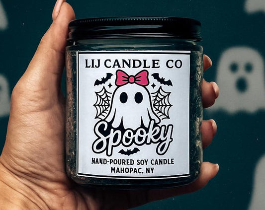 Ashes of the Damned | Ghost Soy Candle | Halloween Candle Décor | Rustic Farmhouse Fall Candle | Hand Poured Soy Wax Jar | Cute Ghost Pink Bow Candle