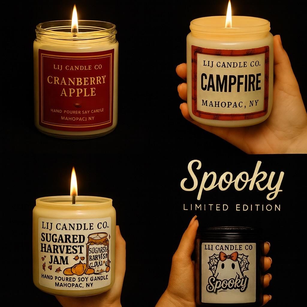 Lit Legends 4-Pack 9 oz Soy Candle Gift Set | Fall Candle Collection | Hand-Poured Candles | Cranberry Apple, Campfire, Spooky, Harvest Jam